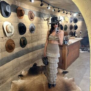 Patbo Fringe Bralette and Maxi Skirt in Gold Set